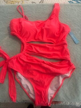 POPVIL Neon Orange One-Shoulder Cutout One-Piece Swimsuit NWT